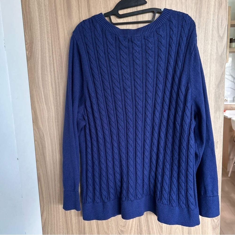 Talbots Cable Crewneck Blue Sweater Long Sleeve Buttons Cotton Plus Size 3X - Picture 8 of 8